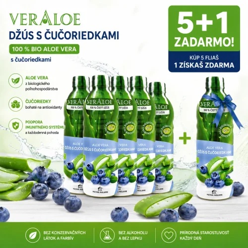 Veraloe Organická šťava z aloe vera a čučoriedok Bio 1000 ml AKCIA 5+1