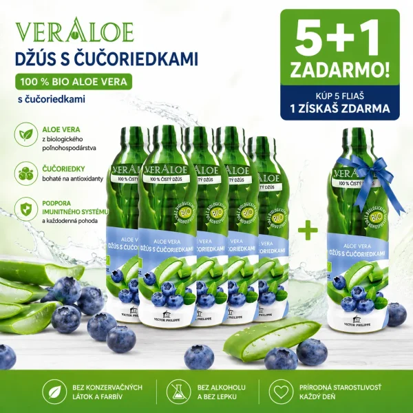 Veraloe Organická šťava z aloe vera a čučoriedok Bio 1000 ml AKCIA 5+1