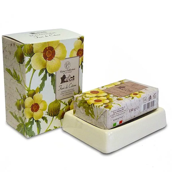 Sada tuhého mydla a miska na mydlo Cotton Flowers  150 gr