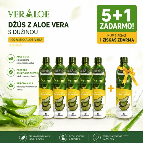 VerAloe čistý Aloe Vera nápoj 99,9% s dužinou Bio 1000 ml AKCIA 5+1