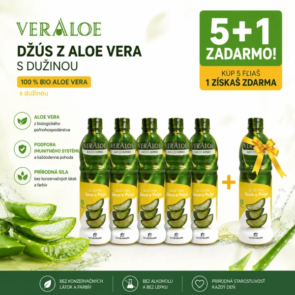 VerAloe čistý Aloe Vera nápoj 99,9% s dužinou Bio 1000 ml AKCIA 5+1